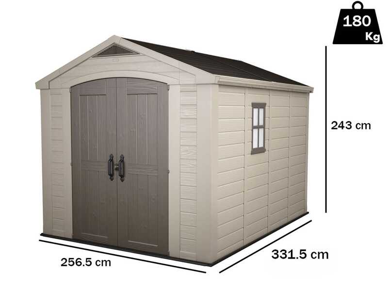 Keter Factor Beige - Garden Shed - With Side Window - 256.5x331.5x243 cm