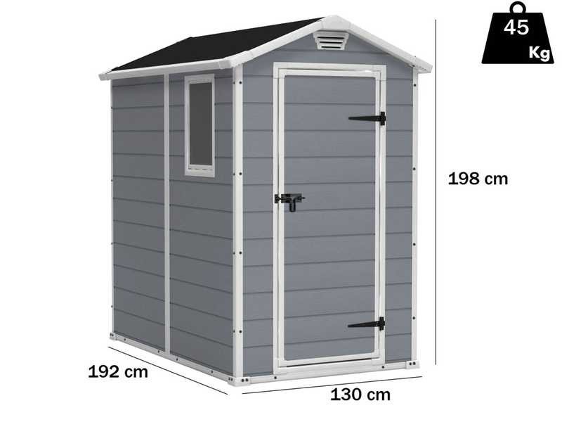 Keter Manor Grey - Garden Shed - With Side Window - 130x192x198 cm