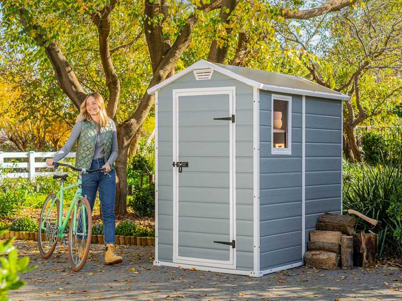Keter Manor Grey - Garden Shed - With Side Window - 130x192x198 cm