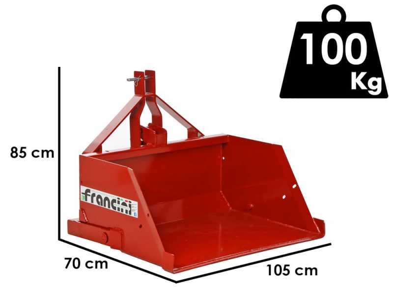 Francini PR 100 - Tractor-mounted Hydraulic Rear Loader Bucket - 100 cm - 400Kg Load Capacity
