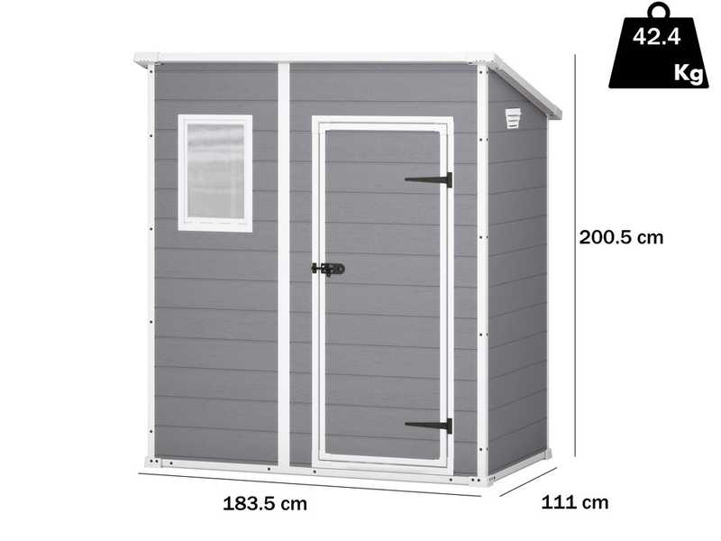 Keter Manor Pent Grey - Garden Shed - With Front Window - 183.5x111x200.5 cm