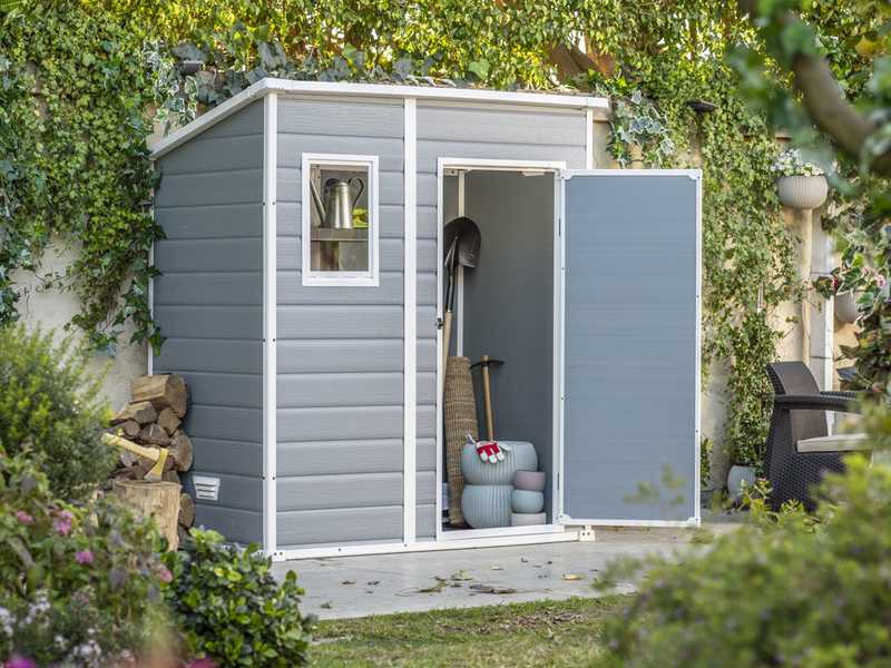 Keter Manor Pent Grey - Garden Shed - With Front Window - 183.5x111x200.5 cm