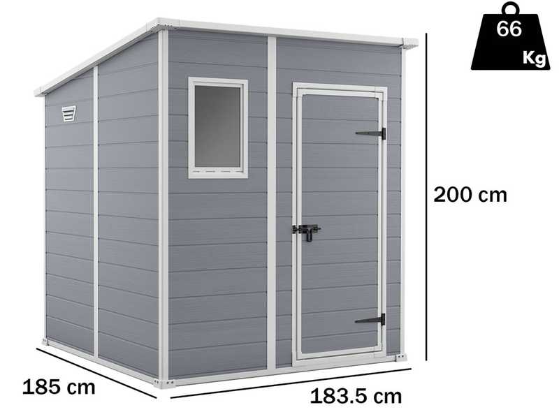 Keter Manor Pent Grey - Garden Shed - With Front Window - 183.5x185x200 cm