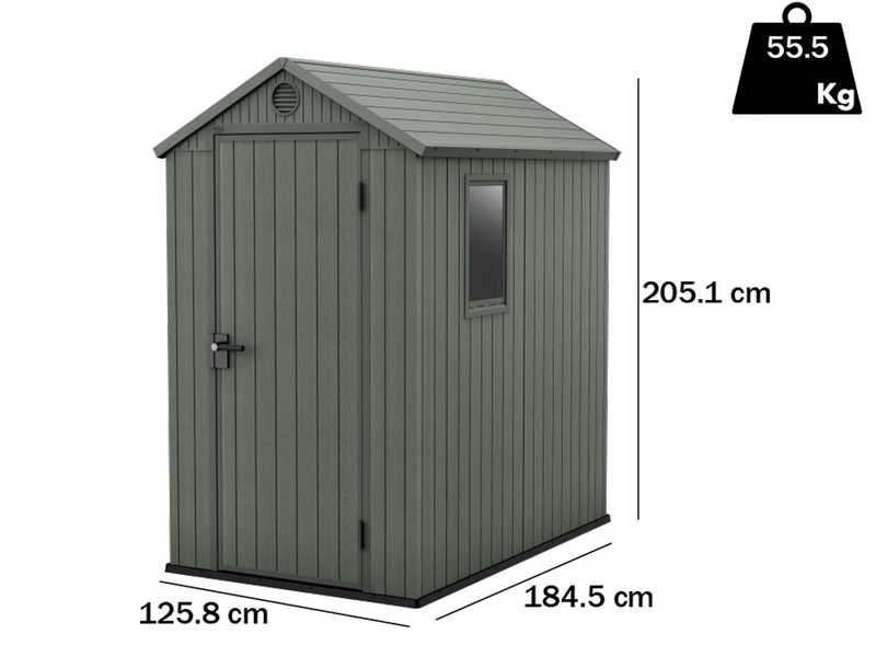 Keter Darwin Green - Tool Shed - With Side Window - 125.8x184.5x205.1 cm