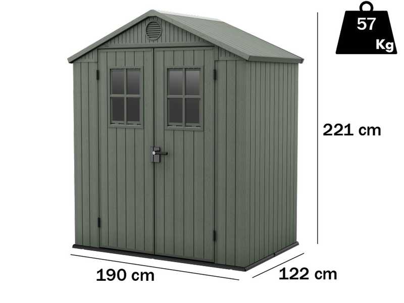 Keter Darwin Green - Garden Shed - with Front Windows - 190x122x221 cm