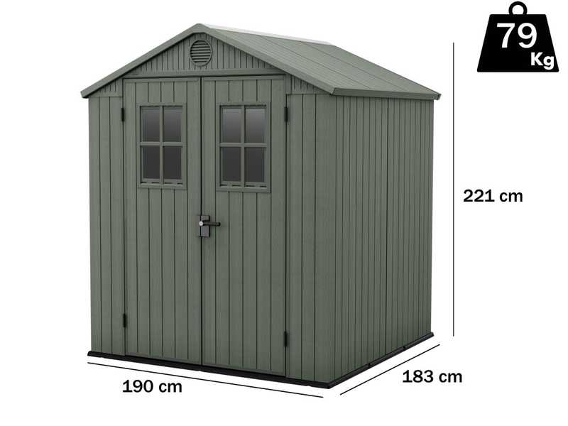 Keter Darwin Green - Garden Shed - with Front Windows - 190x183x221 cm