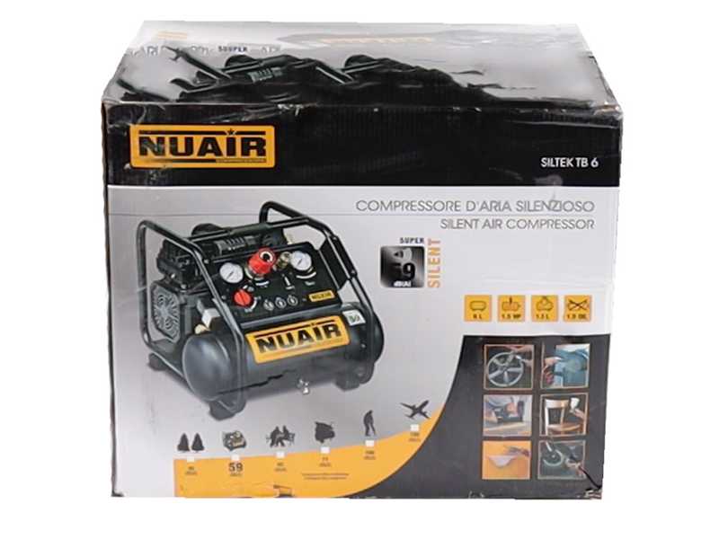 Nuair Siltek TB 6 - Silenced Portable Electric Air Compressor - 1.5 HP - 6 lt oilless