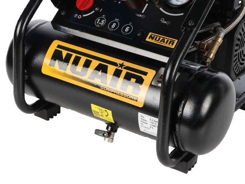 Nuair Siltek TB 6 - Silenced Portable Electric Air Compressor - 1.5 HP - 6 lt oilless