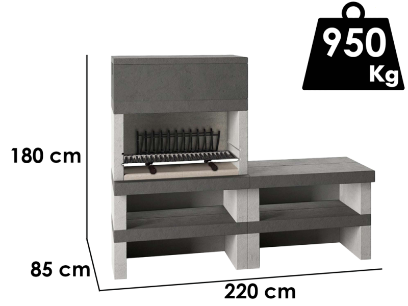 Edilmark KUBO.1 - Masonry barbecue with wood and coal - Rear fire and Reversible Bench