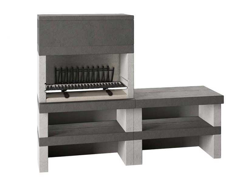 Edilmark KUBO.1 - Masonry barbecue with wood and coal - Rear fire and Reversible Bench