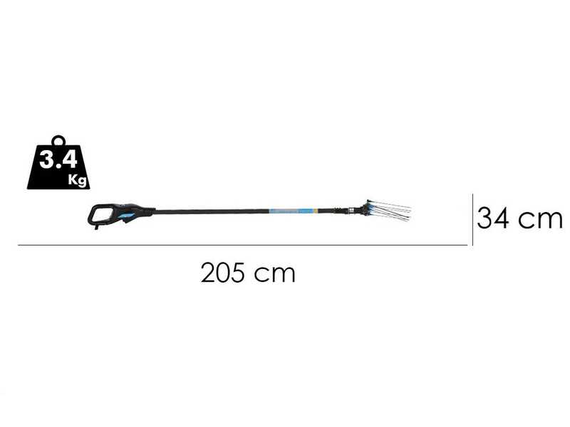Campagnola Hercules 6 ECO Plug-in - Carbon Pole - 205 - 275 cm - Electric Battery-powered Olive Harvester - 21.6V 5Ah