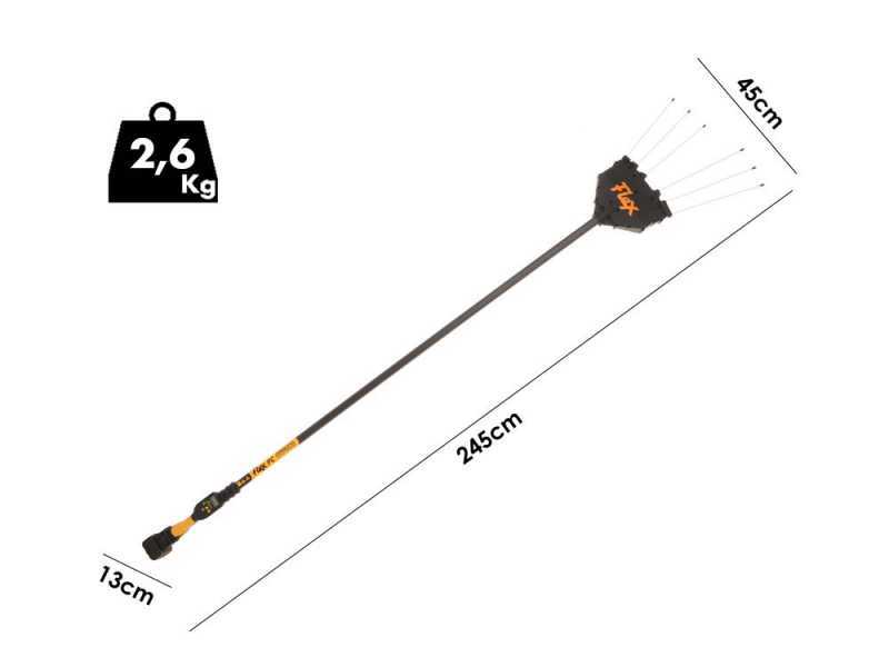 Oliviero Flex PCF Premium Cordless - Olive Harvester with Lithium Battery - Carbon Pole - 245cm - 2x 21.6V 4.5Ah