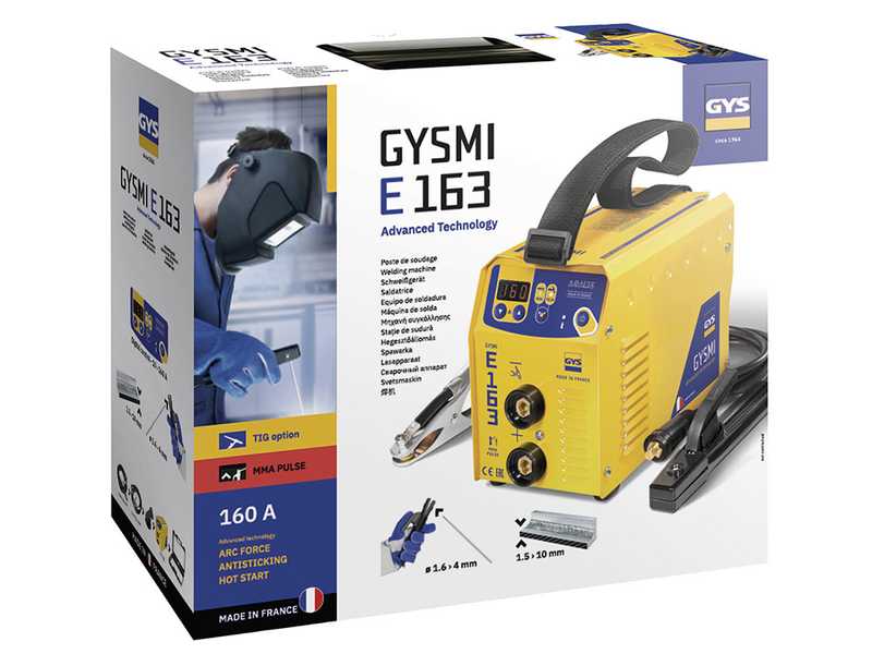GYS Gysmi E163 - Inverter Welding Machine (MMA, TIG Lift) - Direct Current (DC) - Case