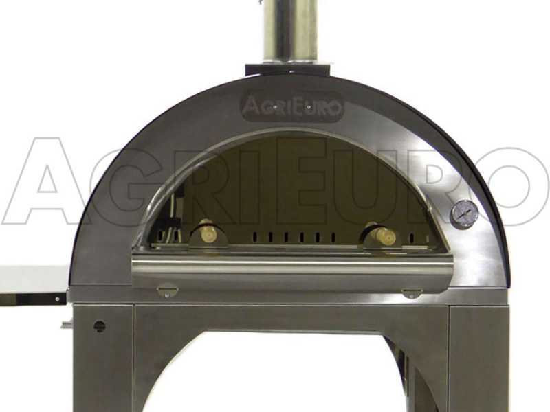 AgriEuro Premium Line Cibus Inox - Forno a legna per pizza da esterno 80x60 - 4 pizze