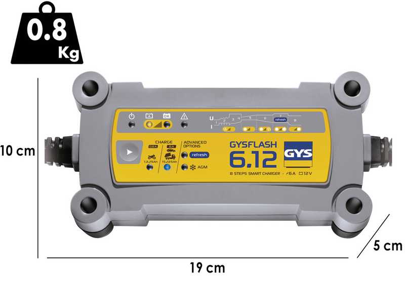 GYS Flash 6.12 - Automatic charger and battery maintainer - 12V batteries from 1.2 to 125 ah