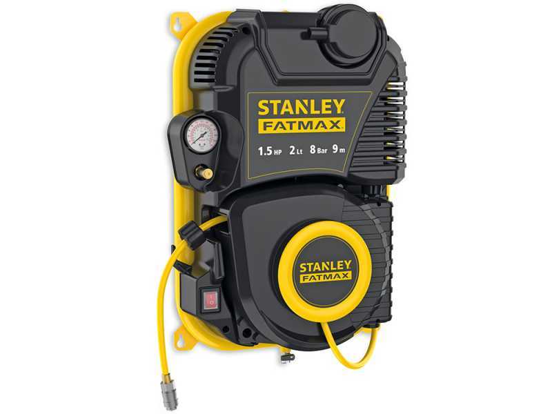 Stanley Wall Tech Pro - Single-phase electric wall-mounted, oil-less air compressor - 1.5 HP motor - 2 lt.