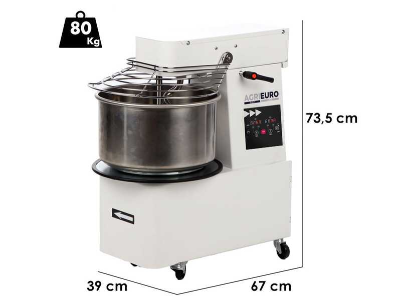 Mixer 2000 T-2G Deluxe DIG - Tilting Spiral Mixer - 16 Kg Three-phase with 2 Speeds - Digital Screen