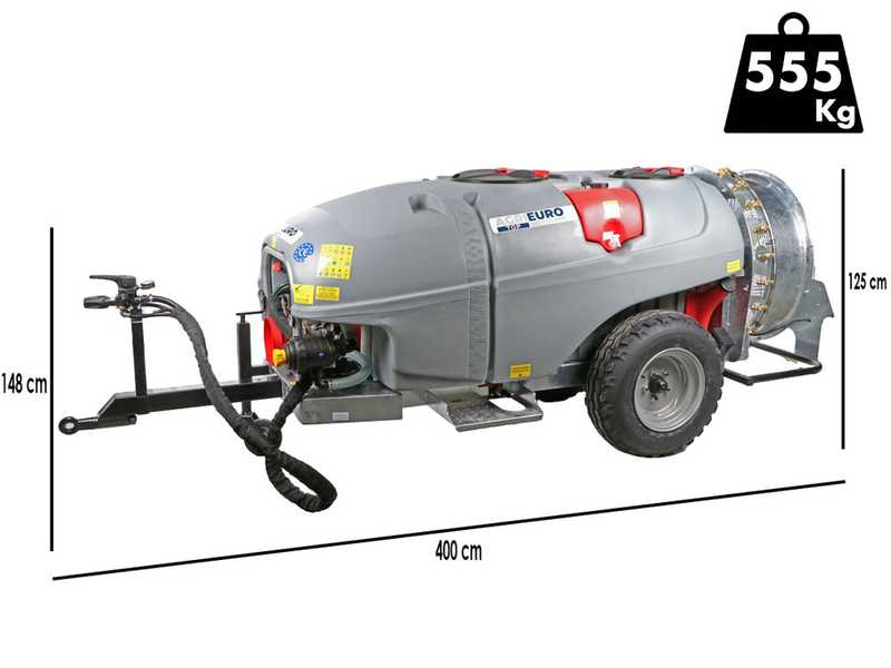 Trailed mist blower Gray T Car 1500/90 with tractor attachment for spraying - Capacity 1500L - Pump AR1203