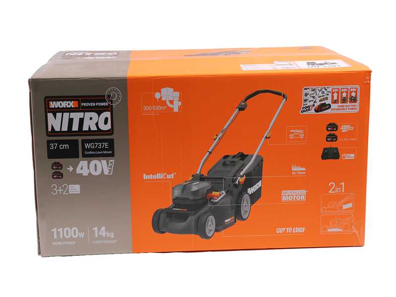 Worx Nitro WG737E - Battery-powered Lawn Mower - 2x20V/4Ah + Free: 2x20V/4Ah batteries  - 37cm Cutting Width