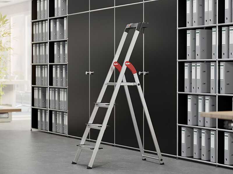 Hailo ProfiStep XXL, 4 steps, 1.46 m - Aluminium stepladder with stand