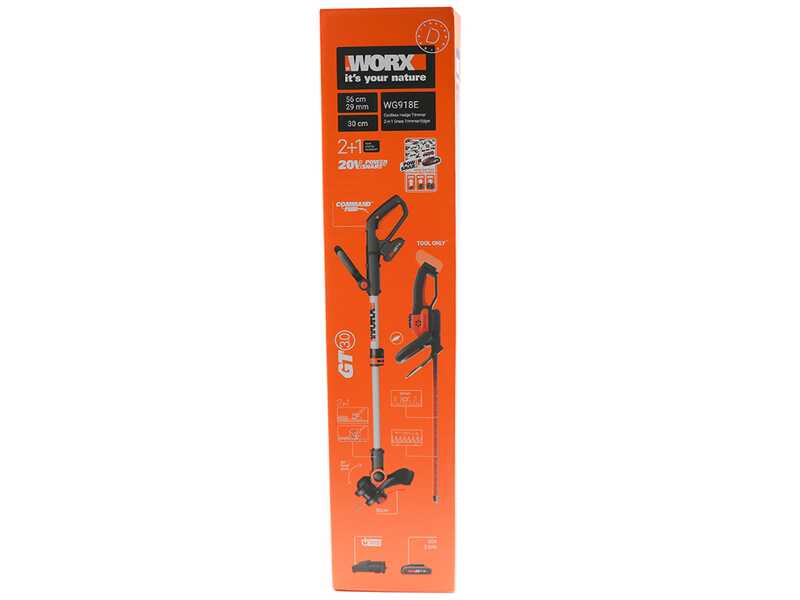 Worx WG918E - Cordless Hedge Trimmer + Grass Trimmer Kit - 20/2Ah