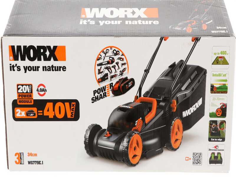 Worx WG779E.1 Battery-powered Electric Lawn Mower - 2 X 20 V 4Ah Batteries