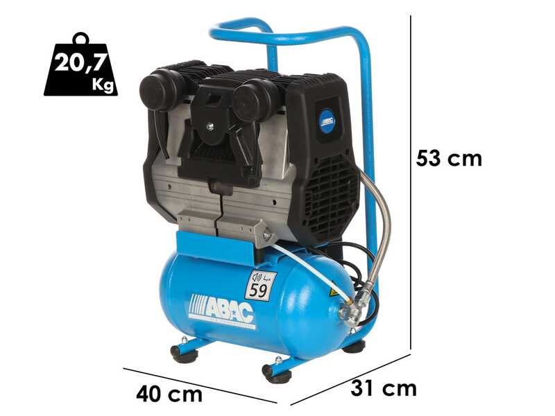 ABAC Start Quiete OS10 - Silent Single-phase Electric Air Compressor - Oil-less - 1 HP Motor - 6 lt