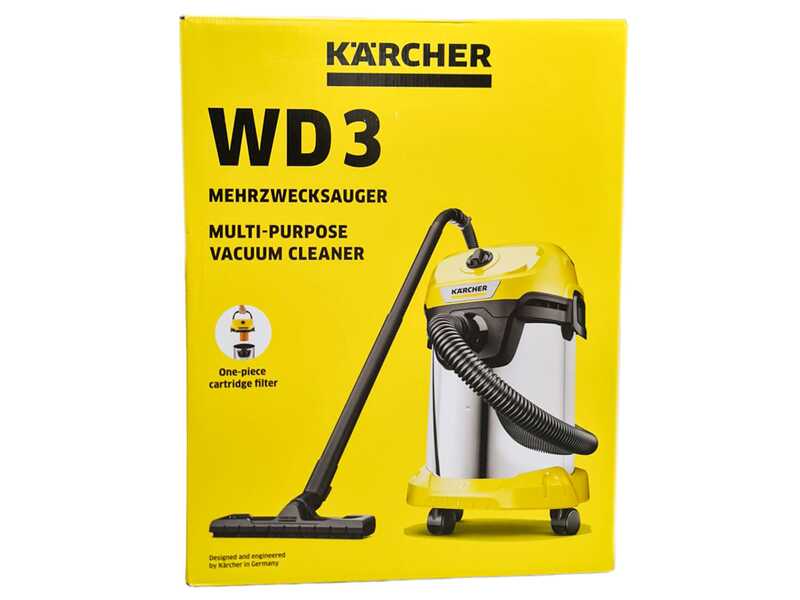 Karcher WD 3 S V-19/4/20 - Wet and Dry Vacuum Cleaner - Stainless Steel Drum - 19 litres