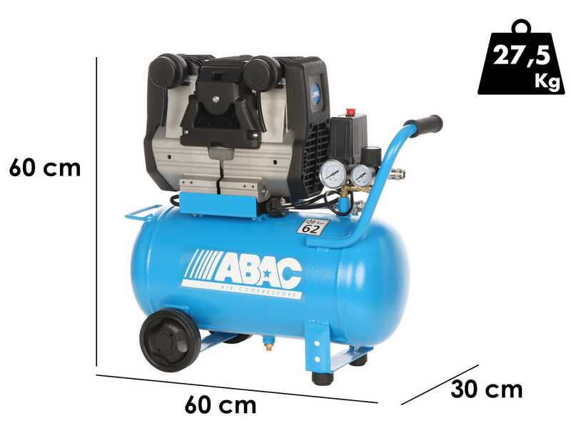ABAC POLE POSITION QUIETE OS20 - Silent Single-phase Electric Air Compressor - Oil-less - 2 HP Motor - 24 lt