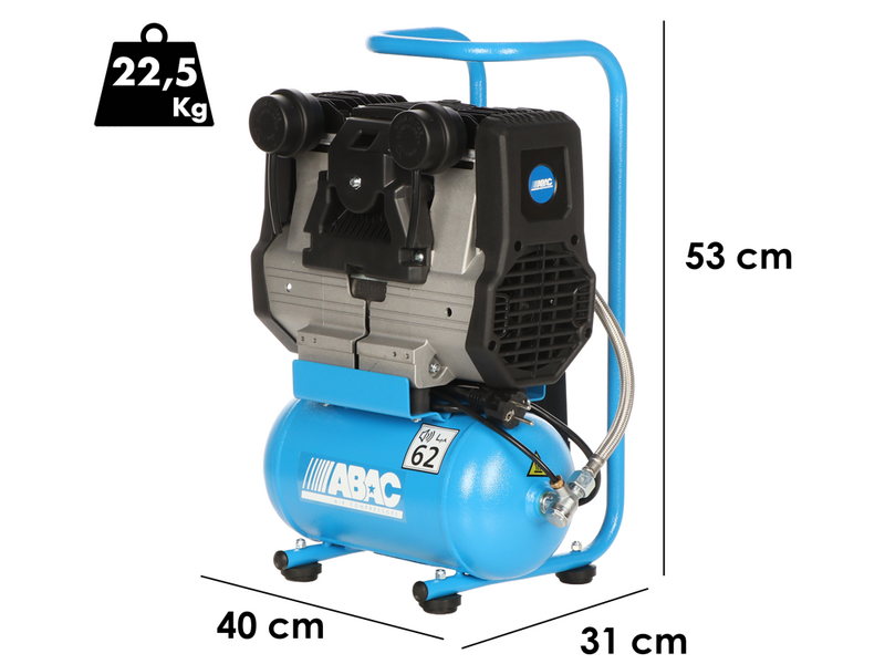 ABAC START QUIETE OS20 - Silent Single-phase Electric Air Compressor - Oil-less - 2 HP Motor - 6 lt