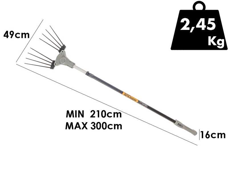 Volpi Super Bomber 195L - Battery-powered electric olive harvester - Telescopic pole 210/300cm