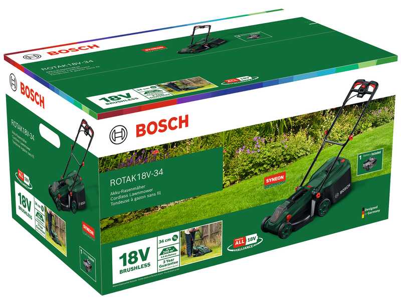Bosch Rotak18V-34 - Battery-powered Lawn Mower - 18V/4Ah - 34 cm Cutting Width
