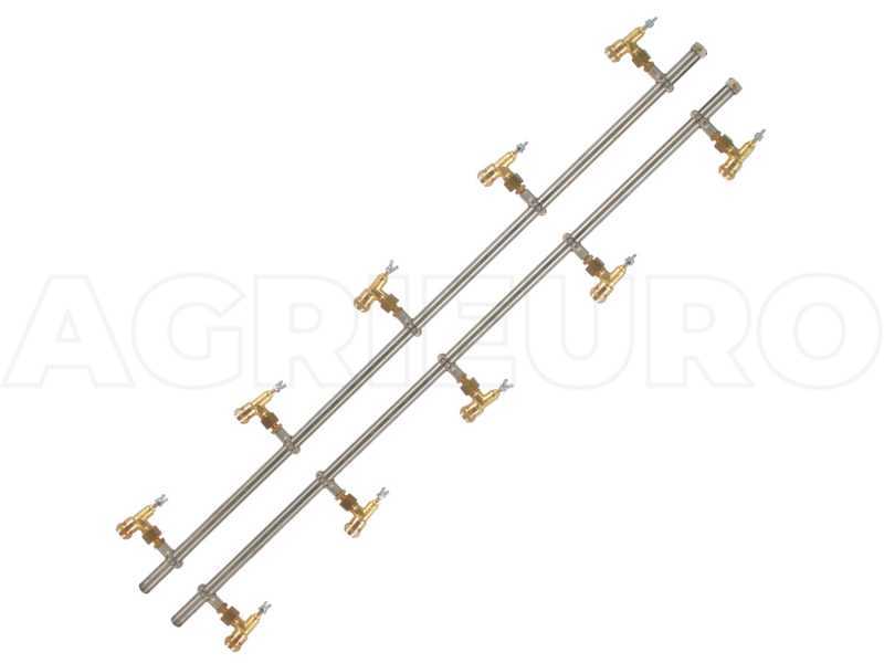 Pair of stainless steel spray booms with 5+5 brass conical nozzles