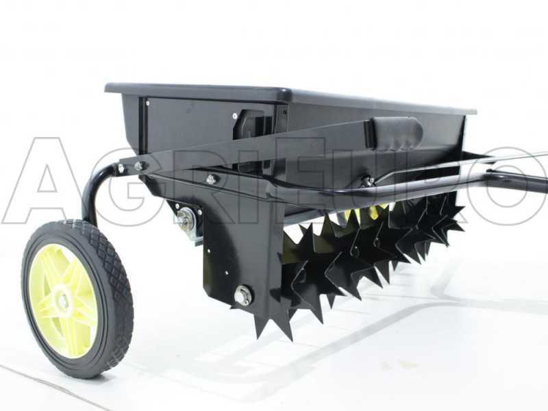 Plug aerator - fertilizer spreader - trailed seeder for ride on mower