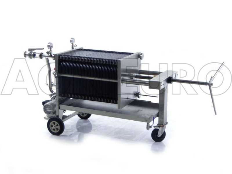 Top Line FC44 - Heavy-duty Wine Filter with 40 Filter Sheets 40x40 - Stainless Steel Frame and Pump