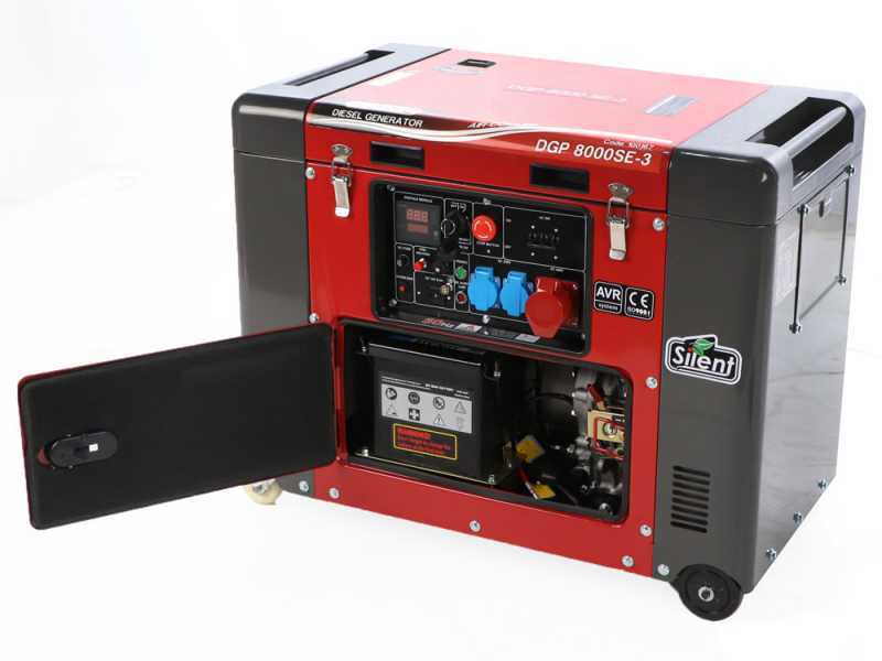 GeoTech Pro DGP8000SE-3 - 6 kW Wheeled Silenced Diesel Power Generator with AVR - DC 5.5 kW Three-phase