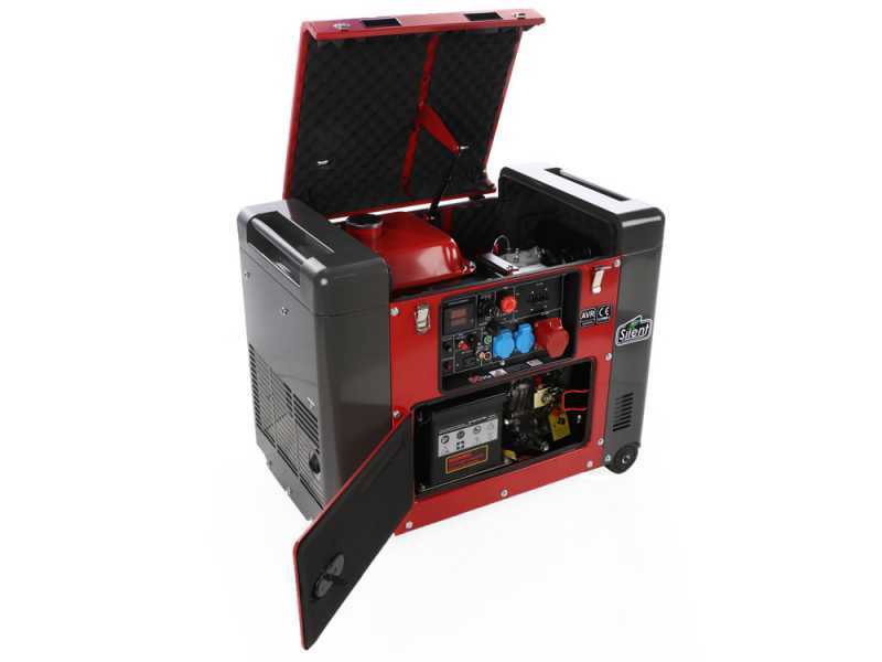 GeoTech Pro DGP8000SE-3 - 6 kW Wheeled Silenced Diesel Power Generator with AVR - DC 5.5 kW Three-phase