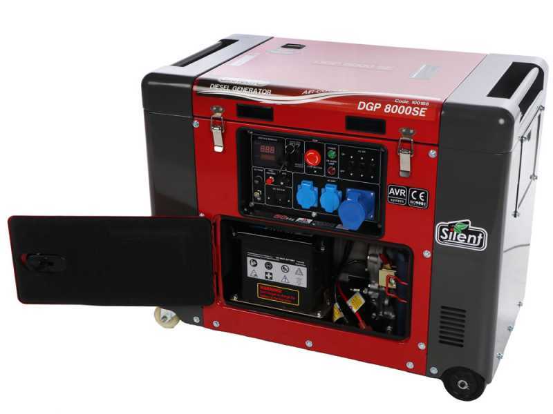 GeoTech Pro DGP8000SE - 6 kW Wheeled Silenced Diesel Power Generator with AVR - DC 5.5 kW Single-phase