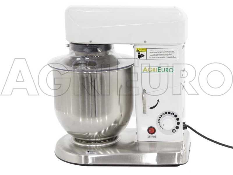 AgriEuro Premium Line FP107 - Planetary mixer - Stainless steel bowl 7,5L - Multi tool with quick hook