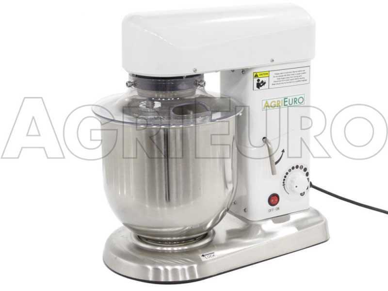 AgriEuro Premium Line FP107 - Planetary mixer - Stainless steel bowl 7,5L - Multi tool with quick hook