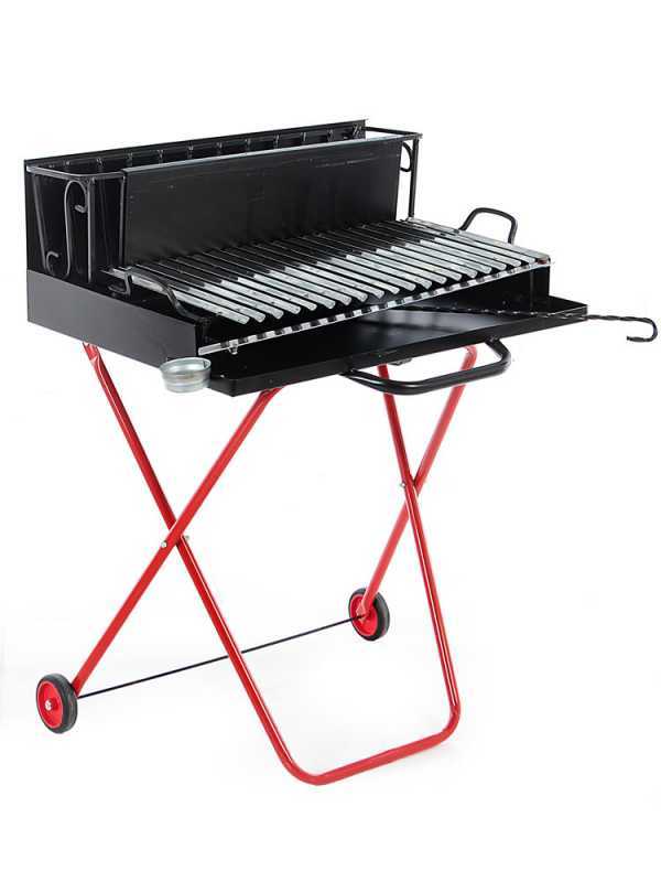 Large-sized Wood-fired Barbecue - 64x34 Grid and V Grooves for Grease Recovery - Foldable and Portable