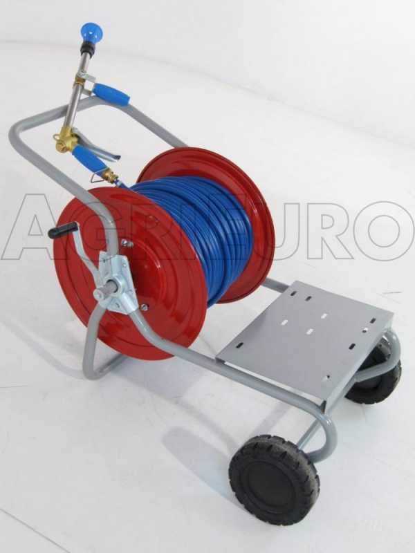Hose reel with cart + 100 mt 40 bar hose + high pressure spray lance