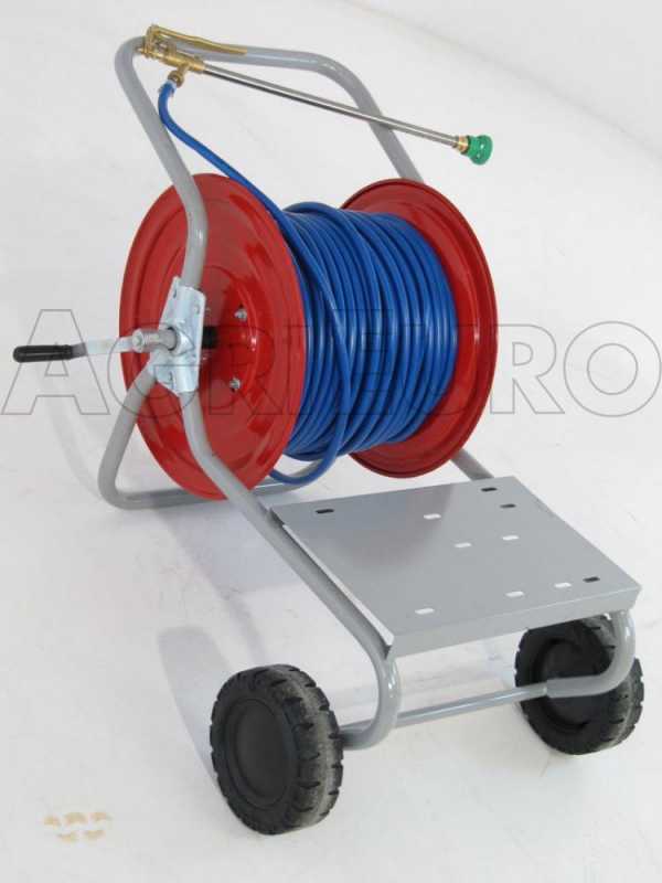 Hose reel with cart + 100 mt 20 bar hose + spray lance