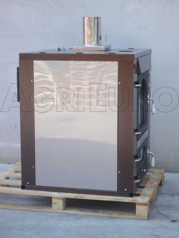 AgriEuro Top-Line Medius 60 Deluxe INC Inox - Built-in Wood-fired Steel Oven - Copper Enamel