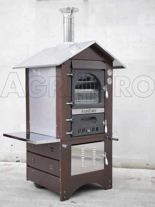 AgriEuro Top-Line Medius 60 Deluxe EXT Inox - Outdoor Wood-fired Steel Oven - Copper Enamel