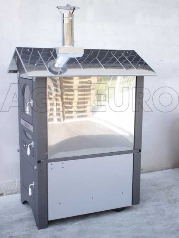 AgriEuro Premium Line Medius Plus 100 EXT - Outdoor Wood-fired Steel Oven - Ventilated, Stainless Steel Roof