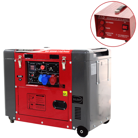 GeoTech Pro DGP8500SE-3 - 6 kW Wheeled Silenced Diesel Power Generator with AVR - DC 5.5 kW Full-Power + Three-phase ATS