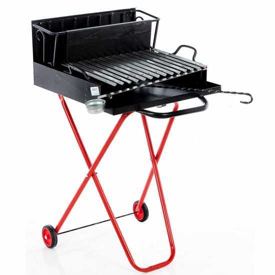 Wood-fired Barbecue with 45x34 Stainless Steel Grid and V Grooves for Grease Recovery - Foldable and Portable