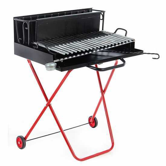 Large-sized Wood-fired Barbecue - 64x34 Grid and V Grooves for Grease Recovery - Foldable and Portable
