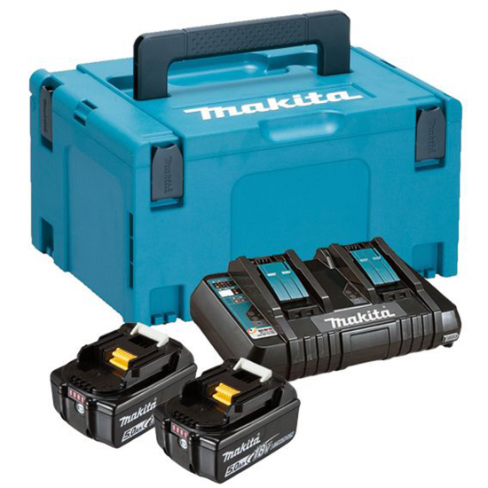 Makita Battery Charger + 2 18V 5ah Batteries with Case
